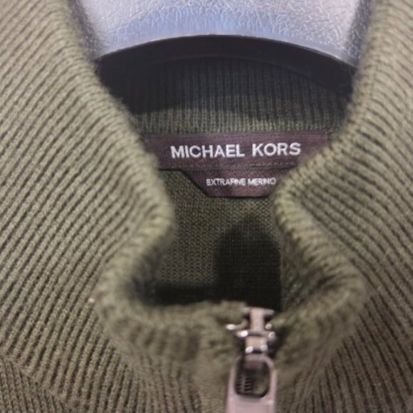 Michael Kors Men's Merino Wool Mock Neck Green Full Zip-Up Sweater (NWT)(L) - Picture 5 of 5